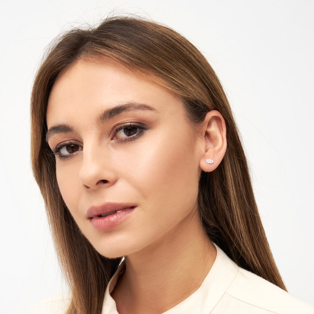 LULU Copenhagen 2Hearts örhänge 1 st silverpläterad Ear stud, 1 pcs Burnt Coral-Orange Coral