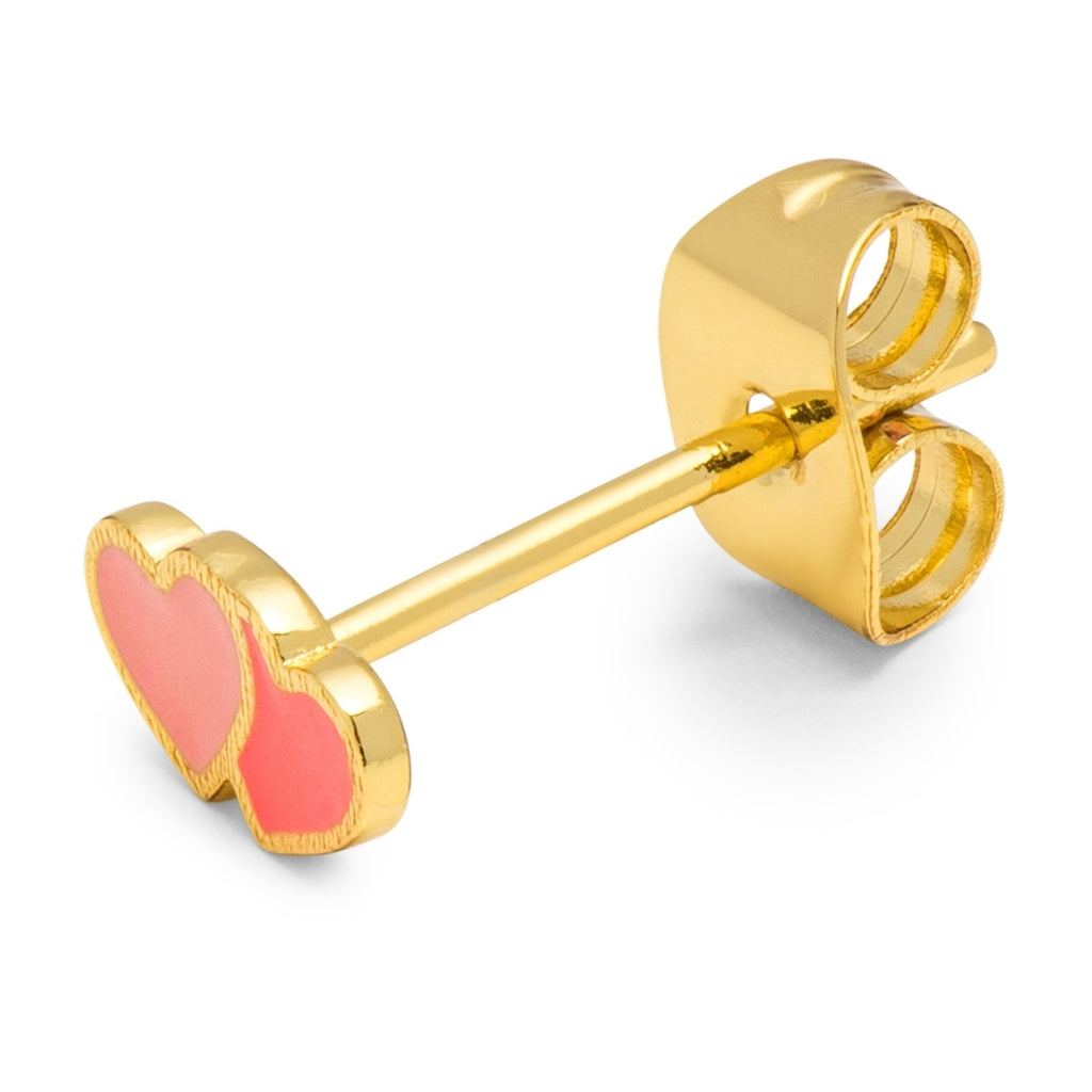 LULU Copenhagen 2Hearts örhänge 1 st guldpläterad Ear stud, 1 pcs Burnt Coral-Orange Coral