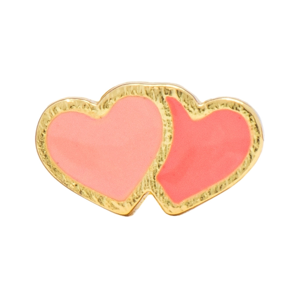 LULU Copenhagen 2Hearts örhänge 1 st guldpläterad Ear stud, 1 pcs Burnt Coral-Orange Coral