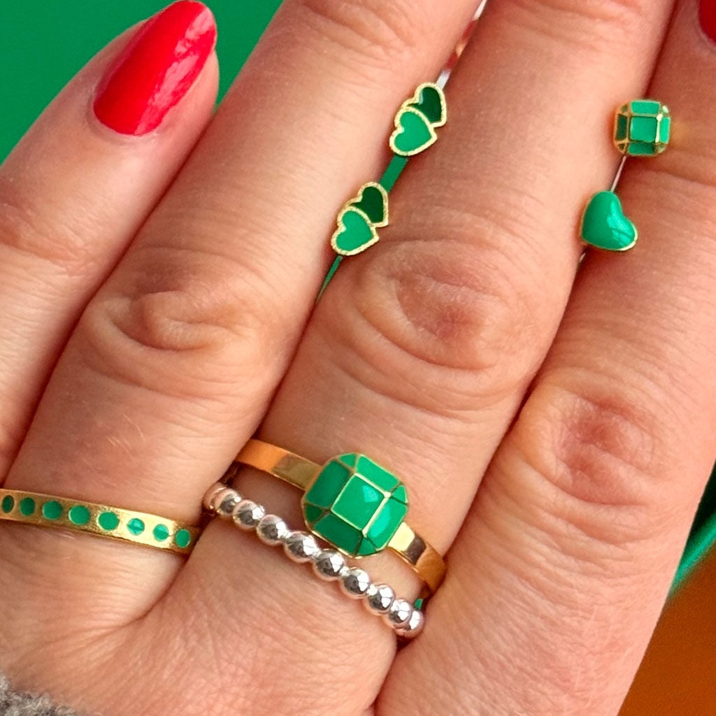 LULU Copenhagen 2Hearts örhÀnge 1 st guldplÀterad Ear stud, 1 pcs Green/Light Green