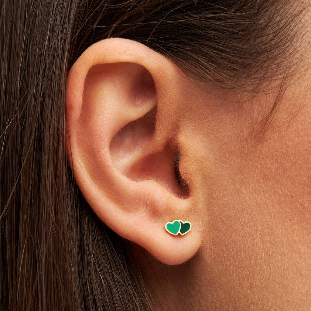 LULU Copenhagen 2Hearts örhÀnge 1 st guldplÀterad Ear stud, 1 pcs Green/Light Green