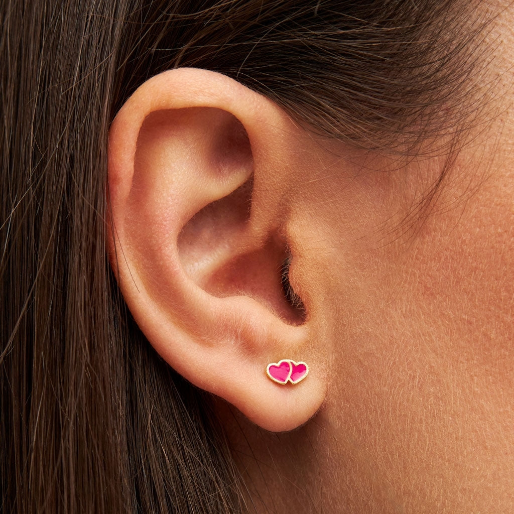 LULU Copenhagen 2Hearts örhänge 1 st guldpläterad Ear stud, 1 pcs Plum