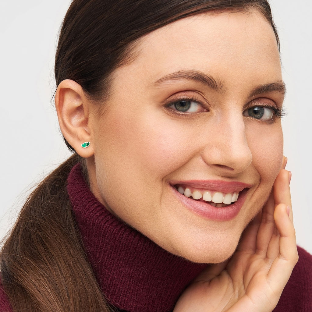 LULU Copenhagen 2Hearts örhänge 1 st silverpläterad Ear stud, 1 pcs Green/Light Green