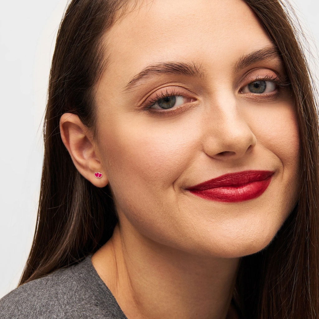 LULU Copenhagen 2Hearts örhÀnge 1 st silverplÀterad Ear stud, 1 pcs Plum