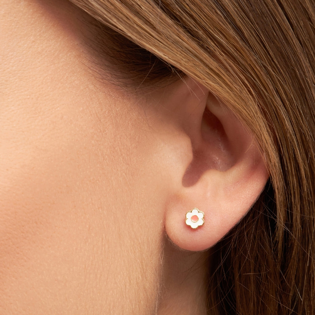 LULU Copenhagen Anemone örhänge 1 st guldpläterad Ear stud, 1 pcs Orange/Coral - White