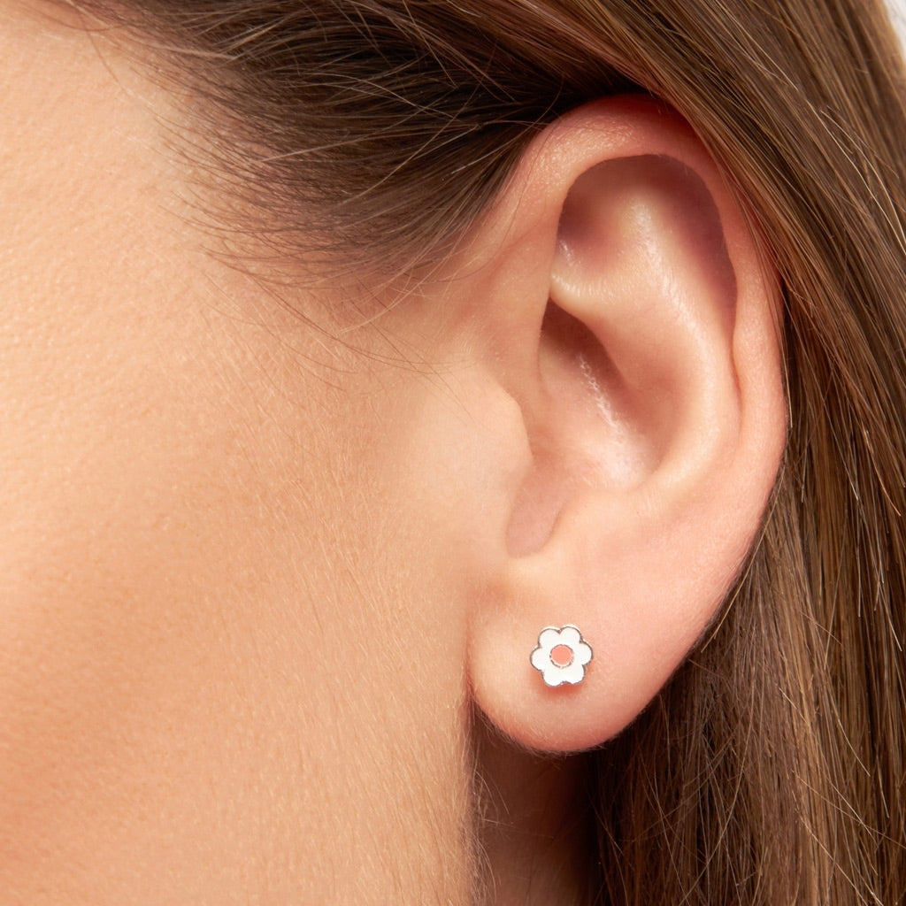LULU Copenhagen Anemone örhänge 1 st silverpläterad Ear stud, 1 pcs Orange/Coral - White