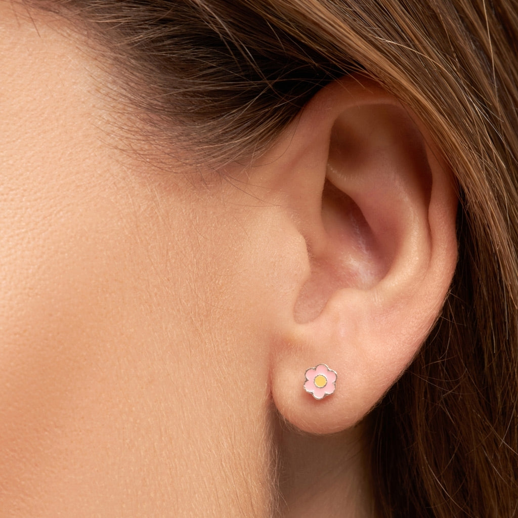 LULU Copenhagen Anemone örhänge 1 st silverpläterad Ear stud, 1 pcs Yellow-Pink