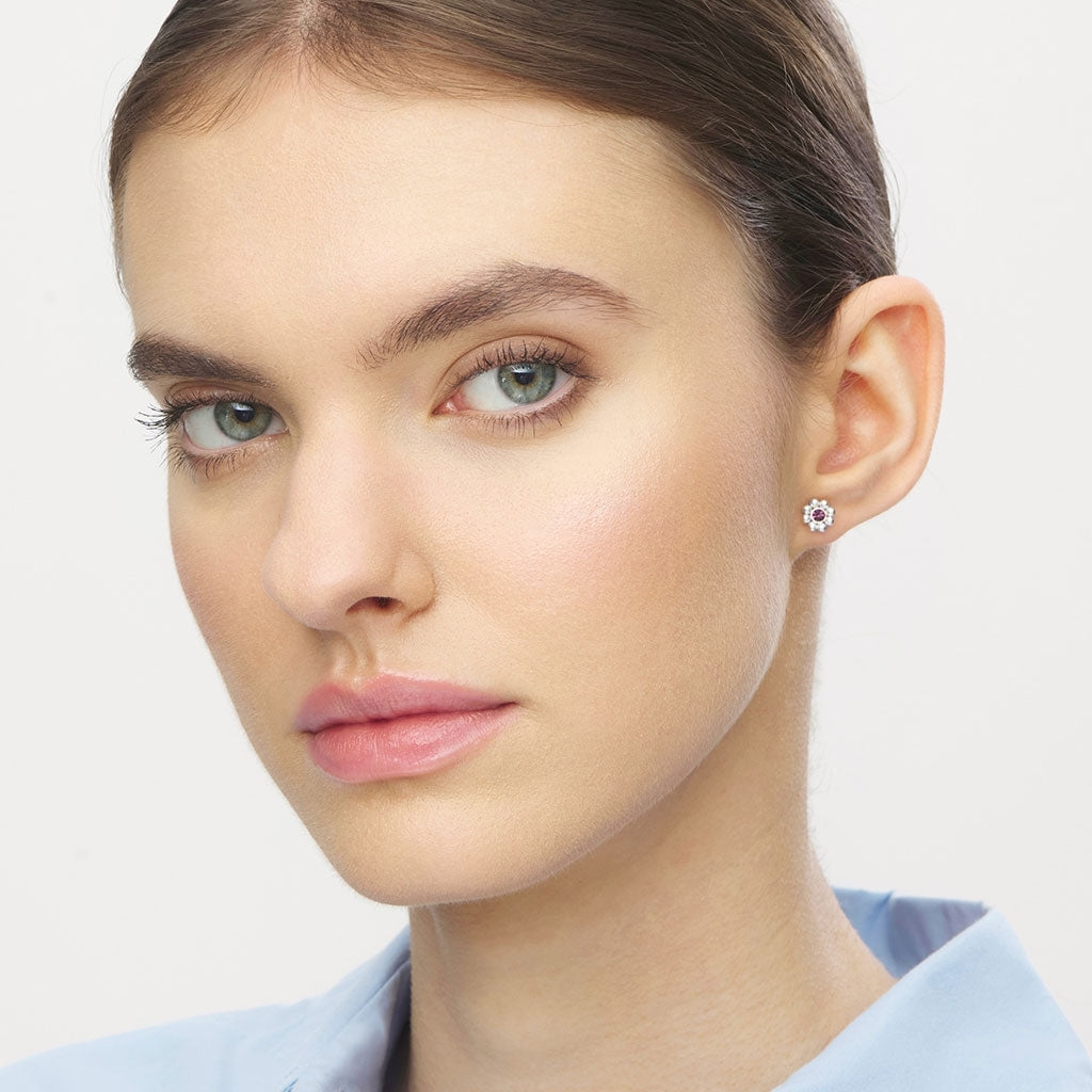 LULU Copenhagen Bouquet Crystal Flower 1 st - SilverplaterÀd Ear stud, 1 pcs Ametist