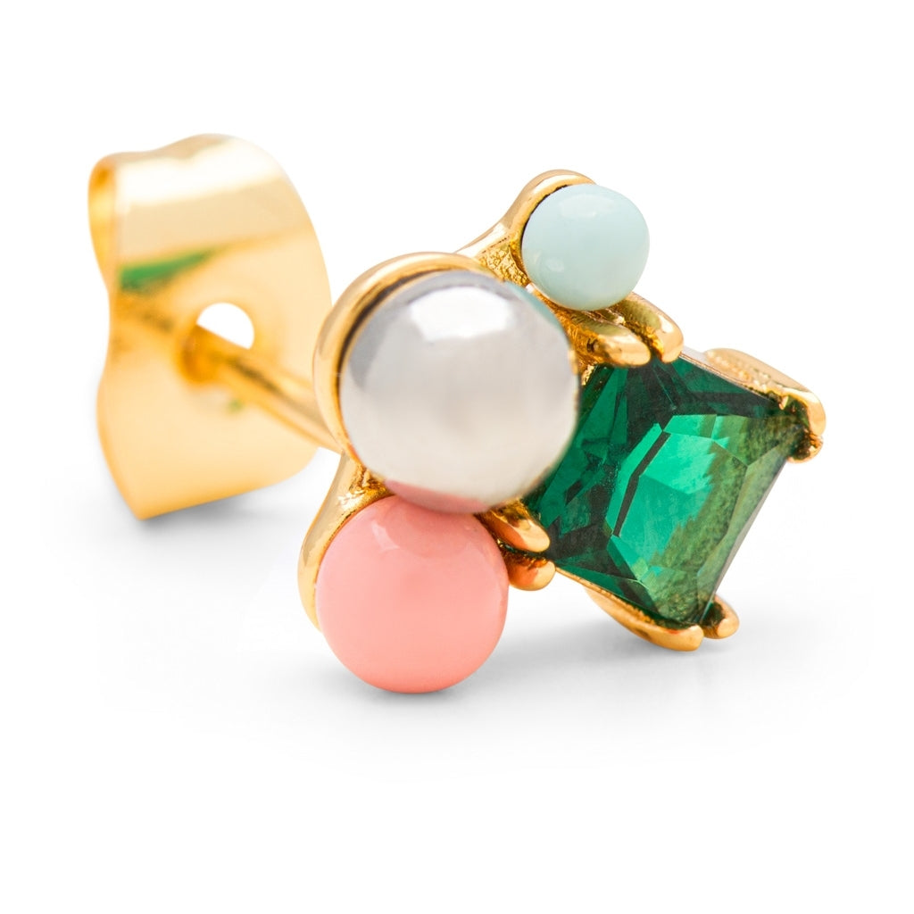 LULU Copenhagen Bouquet Green Bling örhÀnge 1 st Ear stud, 1 pcs GuldplÀterad
