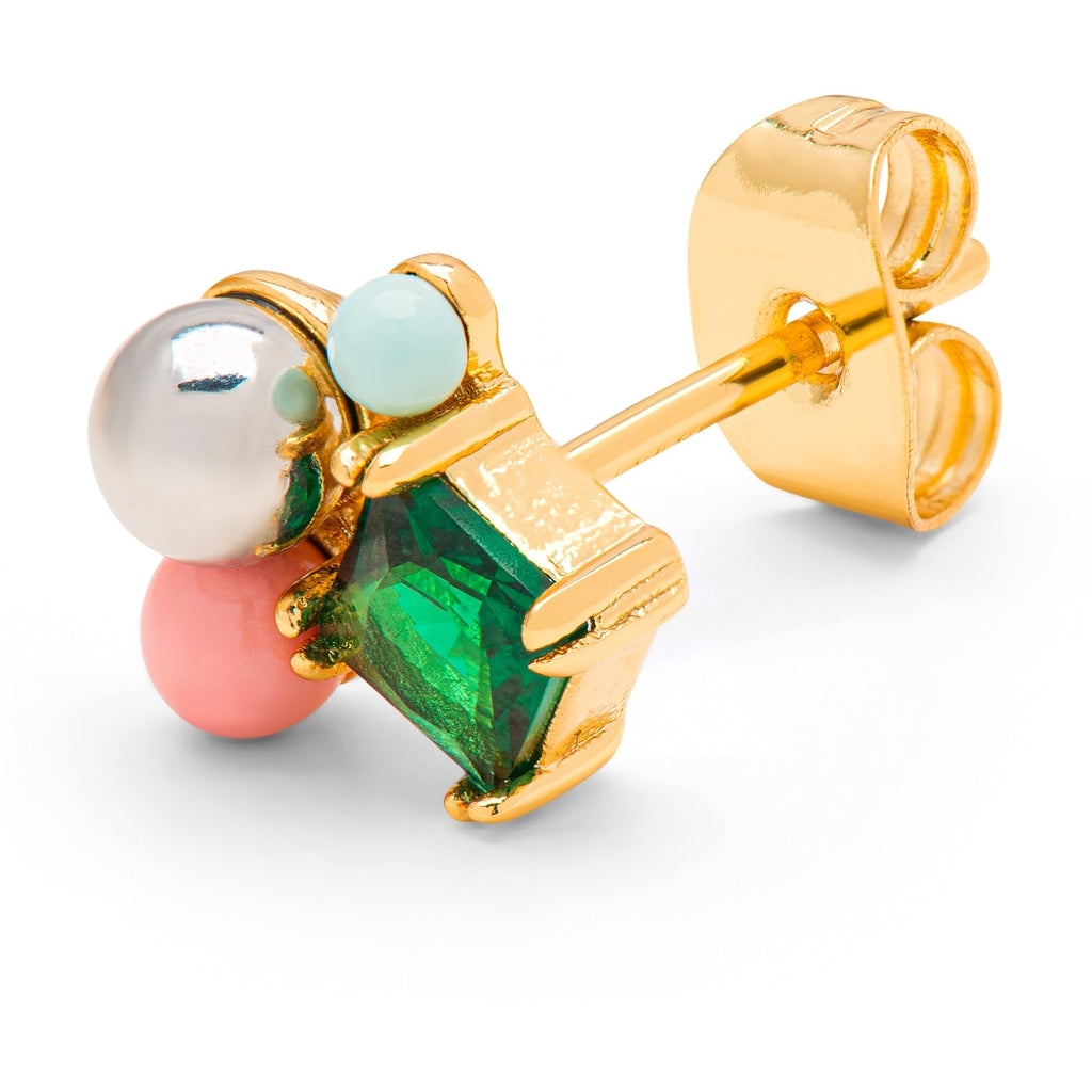 LULU Copenhagen Bouquet Green Bling örhÀnge 1 st Ear stud, 1 pcs GuldplÀterad