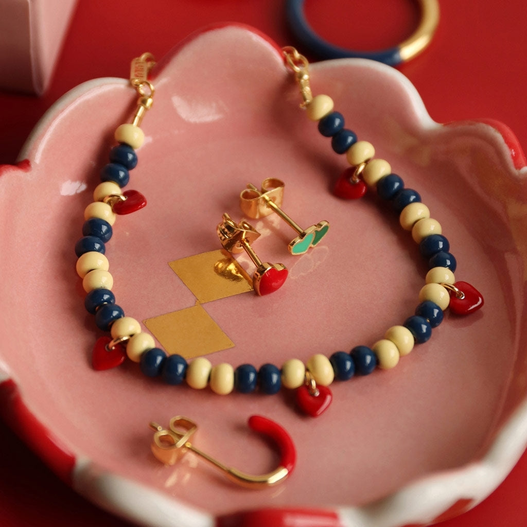 LULU Copenhagen Color Ball Heart Armband Bracelets Soft Yellow/Retro Dark Blue