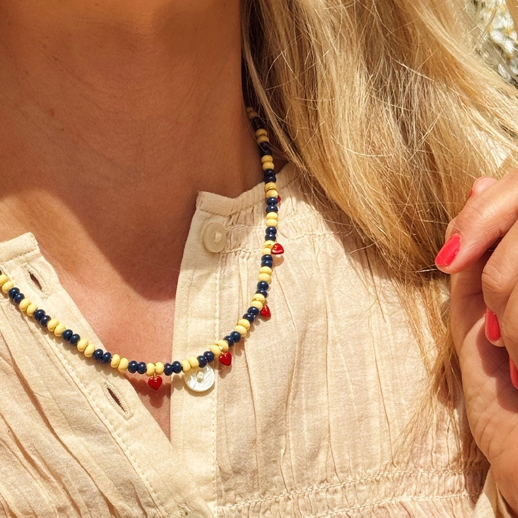LULU Copenhagen Color Ball Heart Halsband Necklaces Soft Yellow/Retro Dark Blue
