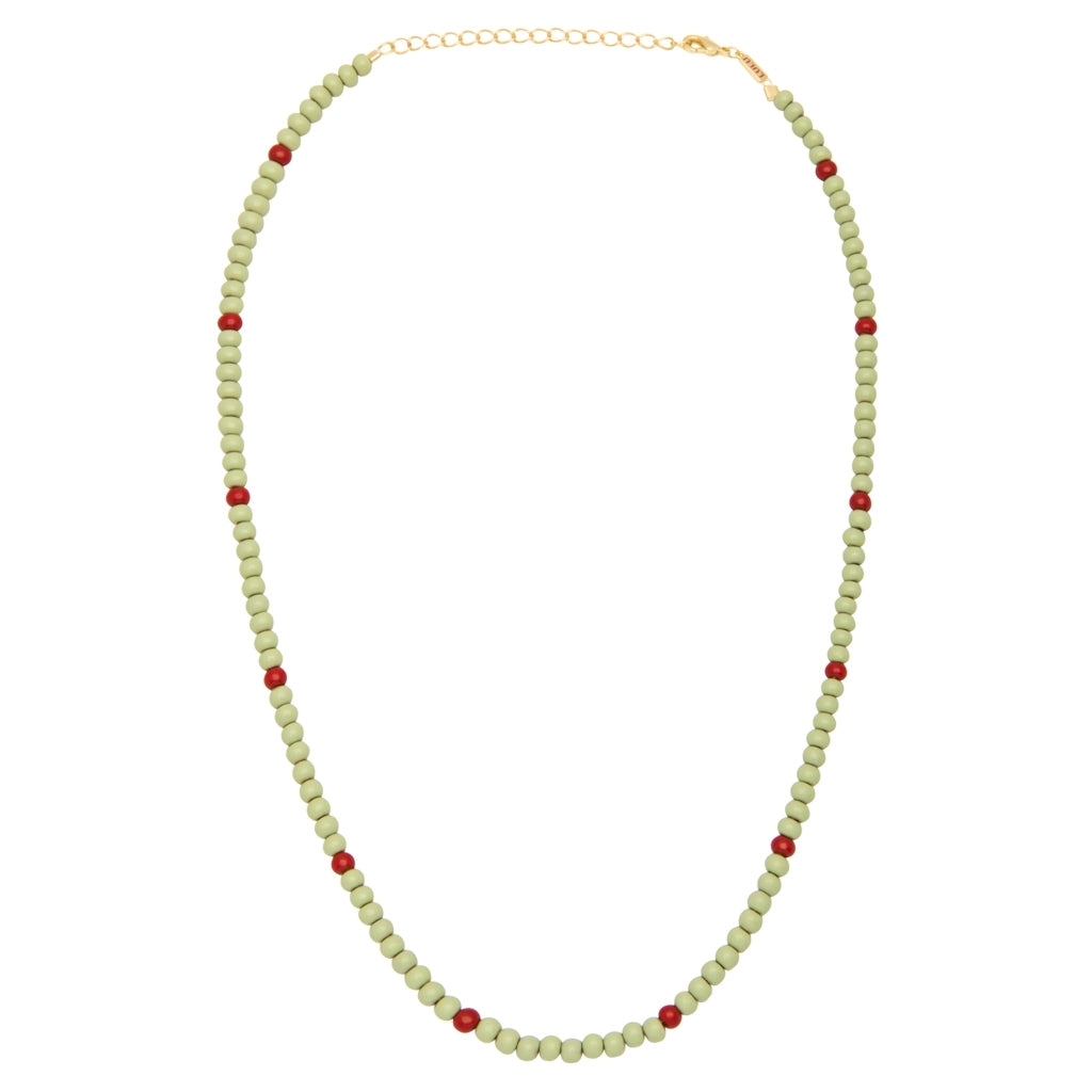LULU Copenhagen Color Ball Halsband kort Necklaces Silk Light Green/Passion Red