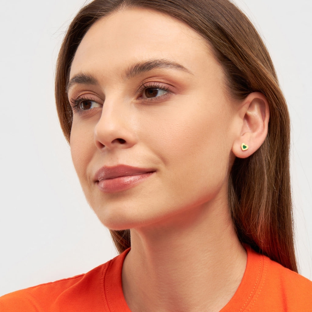 LULU Copenhagen Color Heart örhänge 1 st guldpläterad Ear stud, 1 pcs Grön