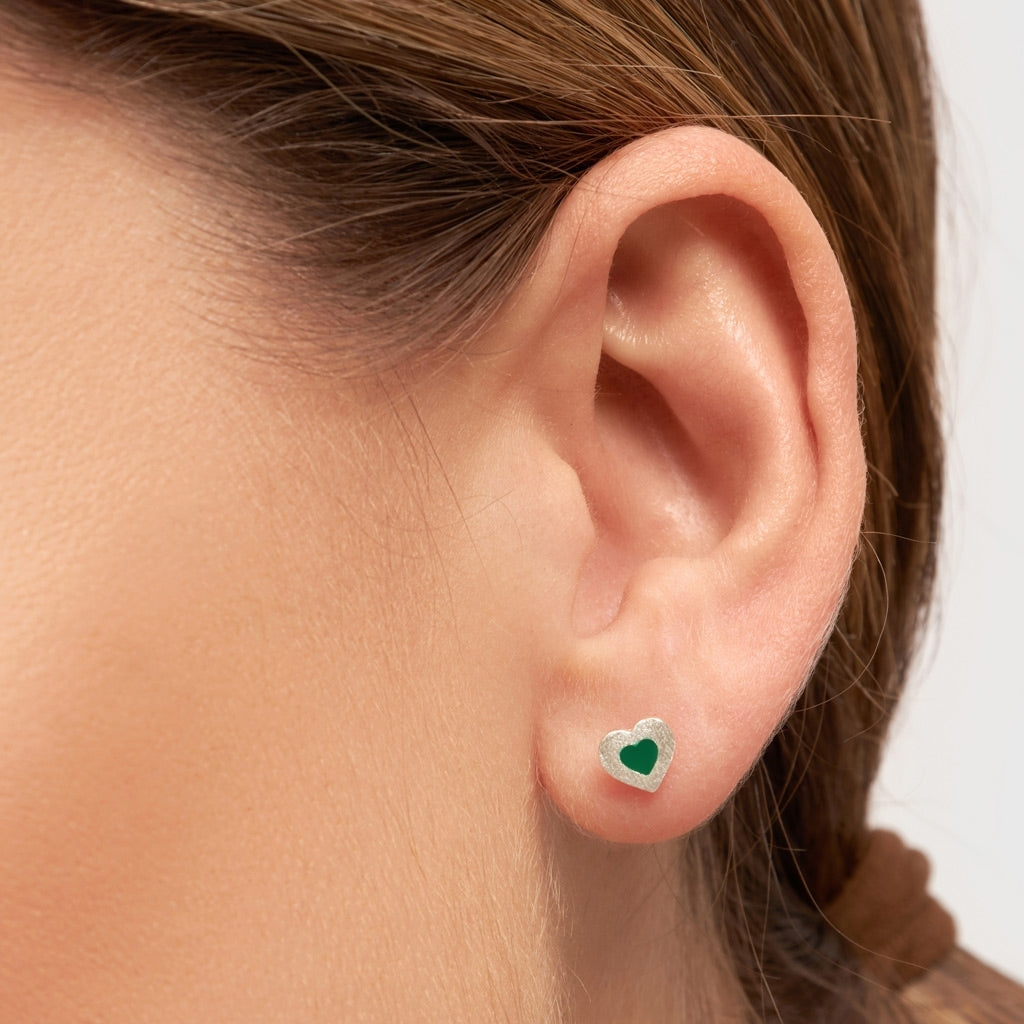 LULU Copenhagen Color Heart örhänge 1 st silverpläterad Ear stud, 1 pcs Grön