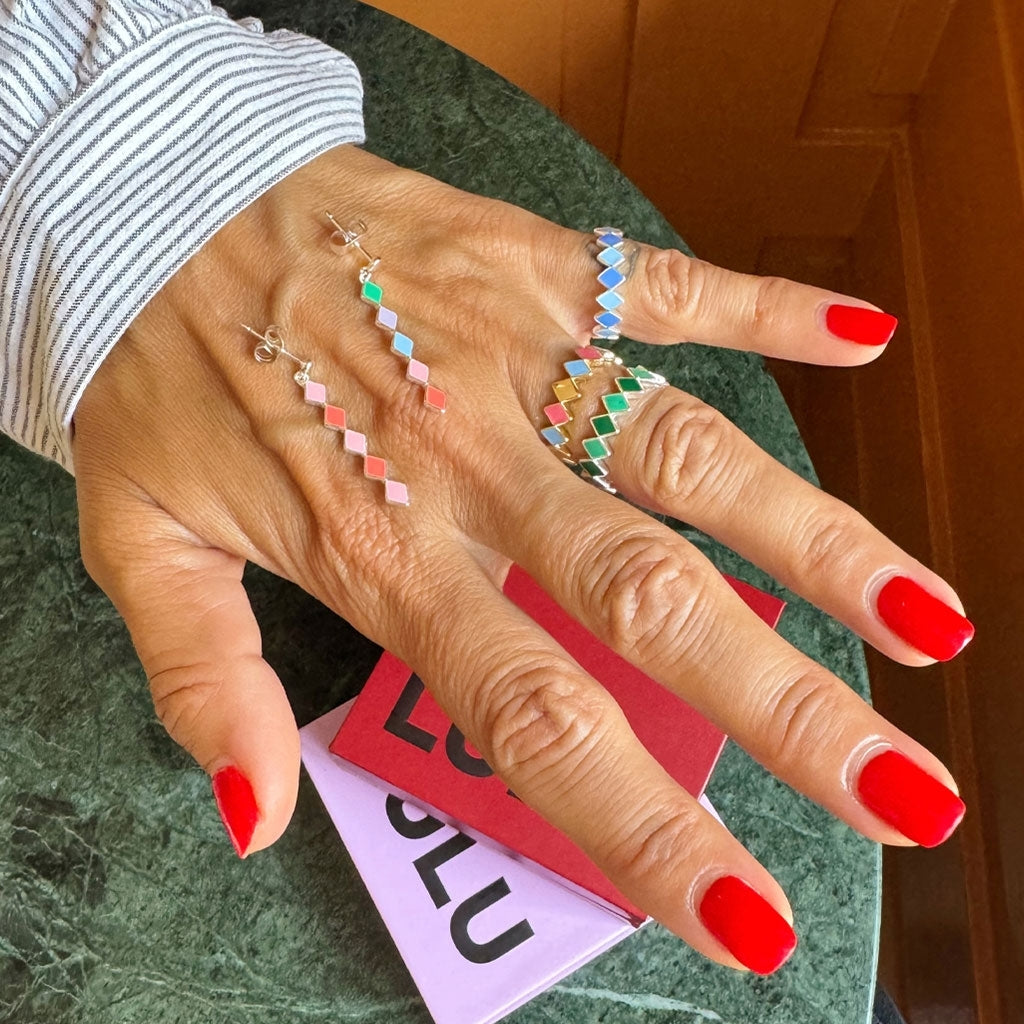LULU Copenhagen Confetti Ring Silver Rings Grön