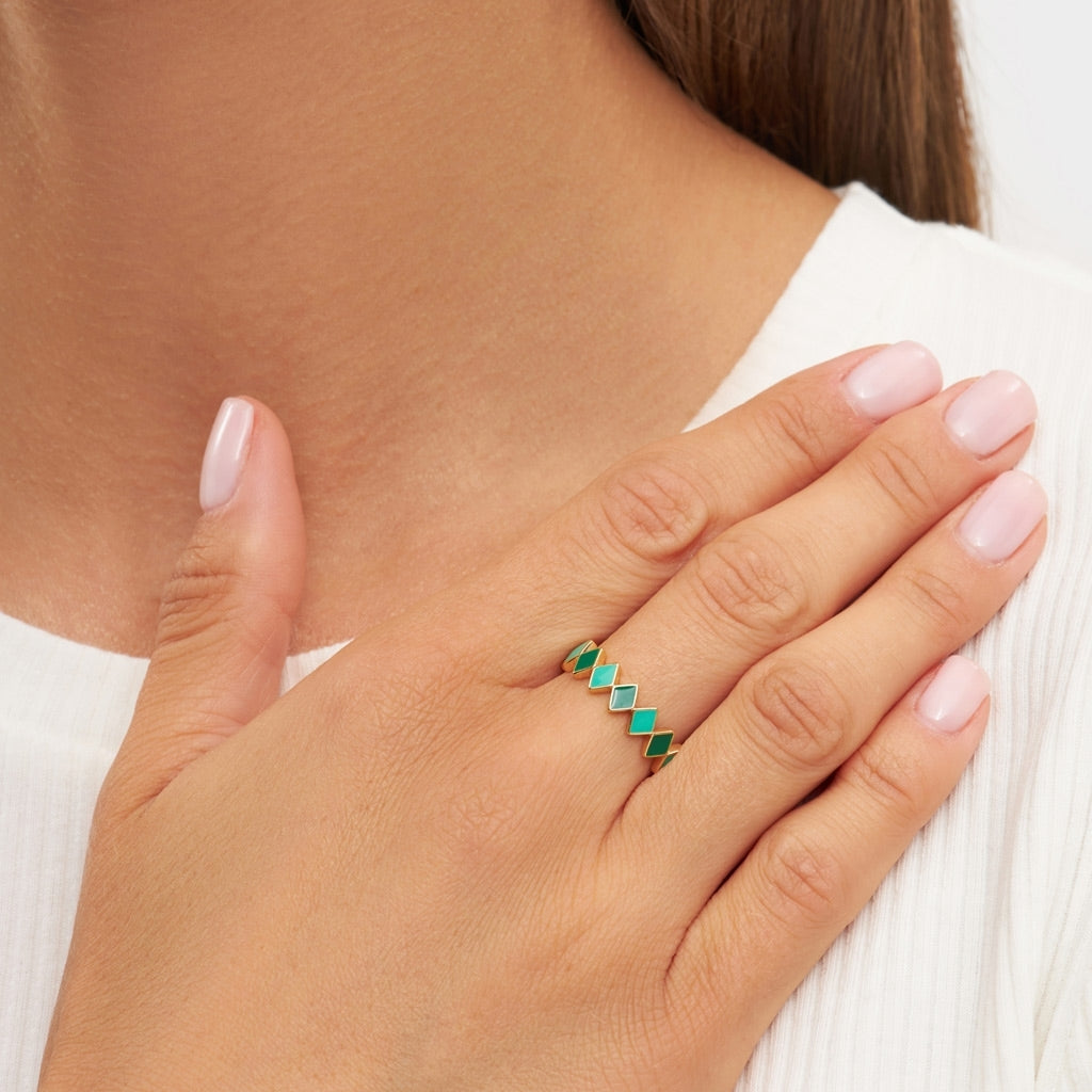LULU Copenhagen Confetti Ring guldpläterad Rings Grön