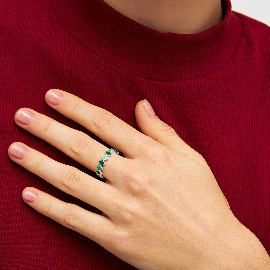 LULU Copenhagen Confetti Ring Silver Rings Grön