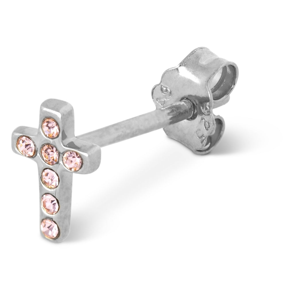 LULU Copenhagen Cross Crystal örhÀnge 1 st silver Ear stud, 1 pcs Rosa