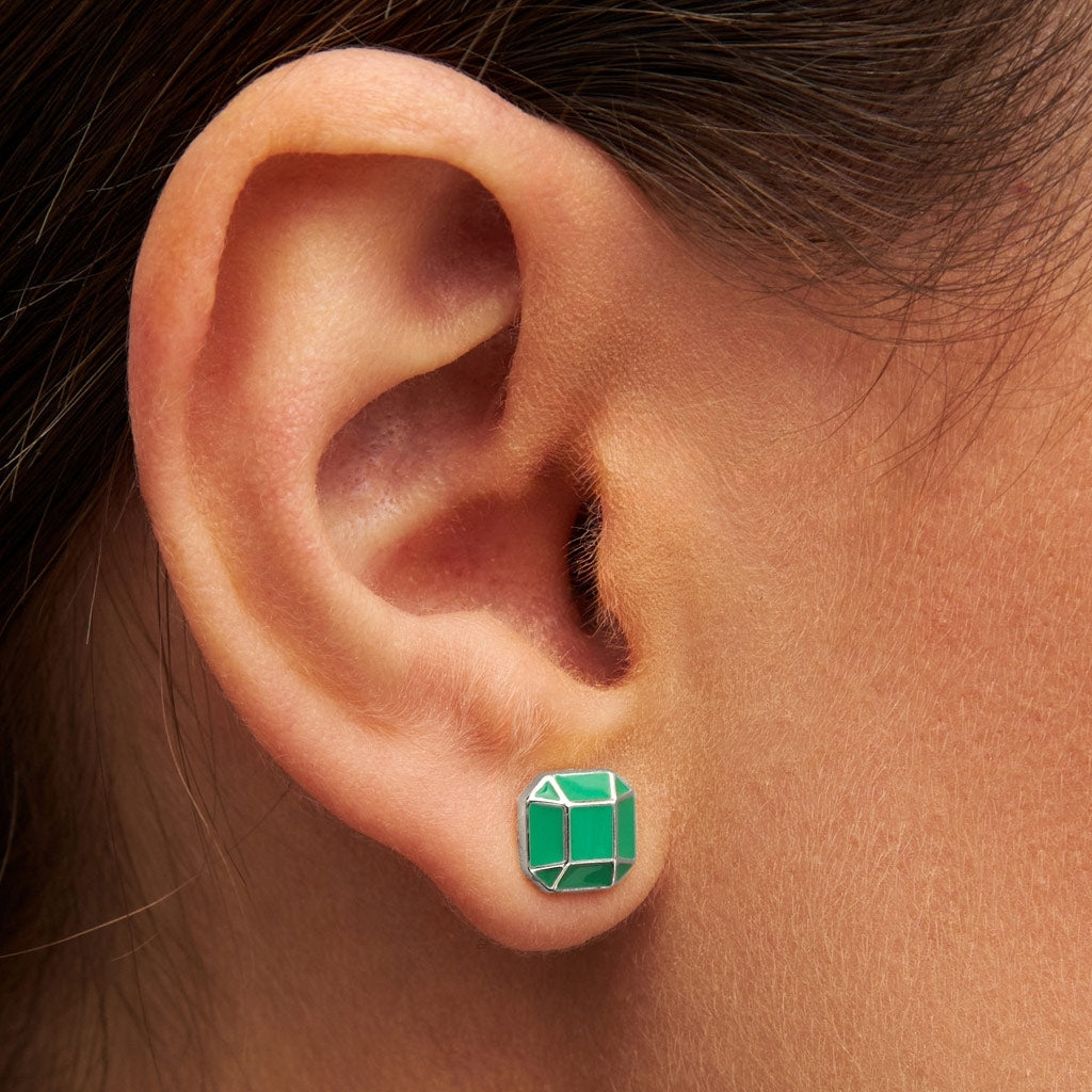 LULU Copenhagen Diamond Large örhänge 1 st silverpläterad Ear stud, 1 pcs Ljusgrön