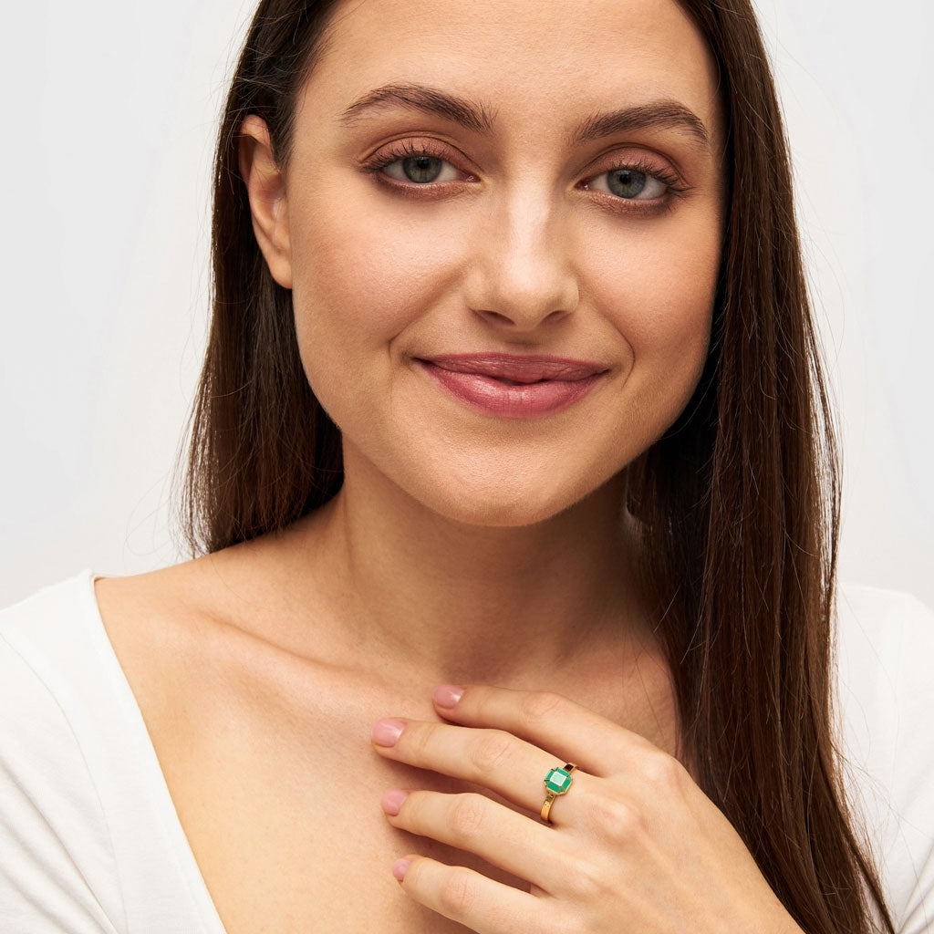 LULU Copenhagen Diamond Ring Large guldplÀterad Rings Ljusgrön