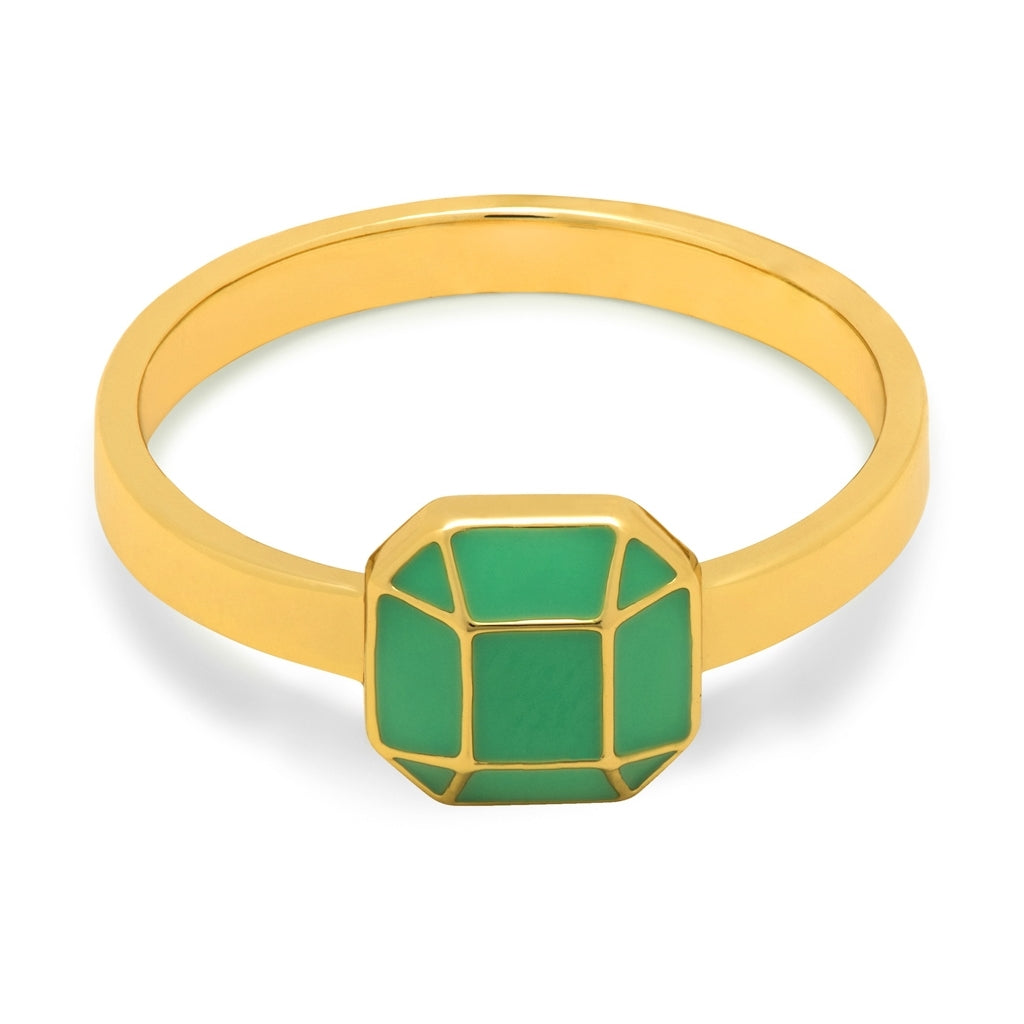 LULU Copenhagen Diamond Ring Large guldplÀterad Rings Ljusgrön