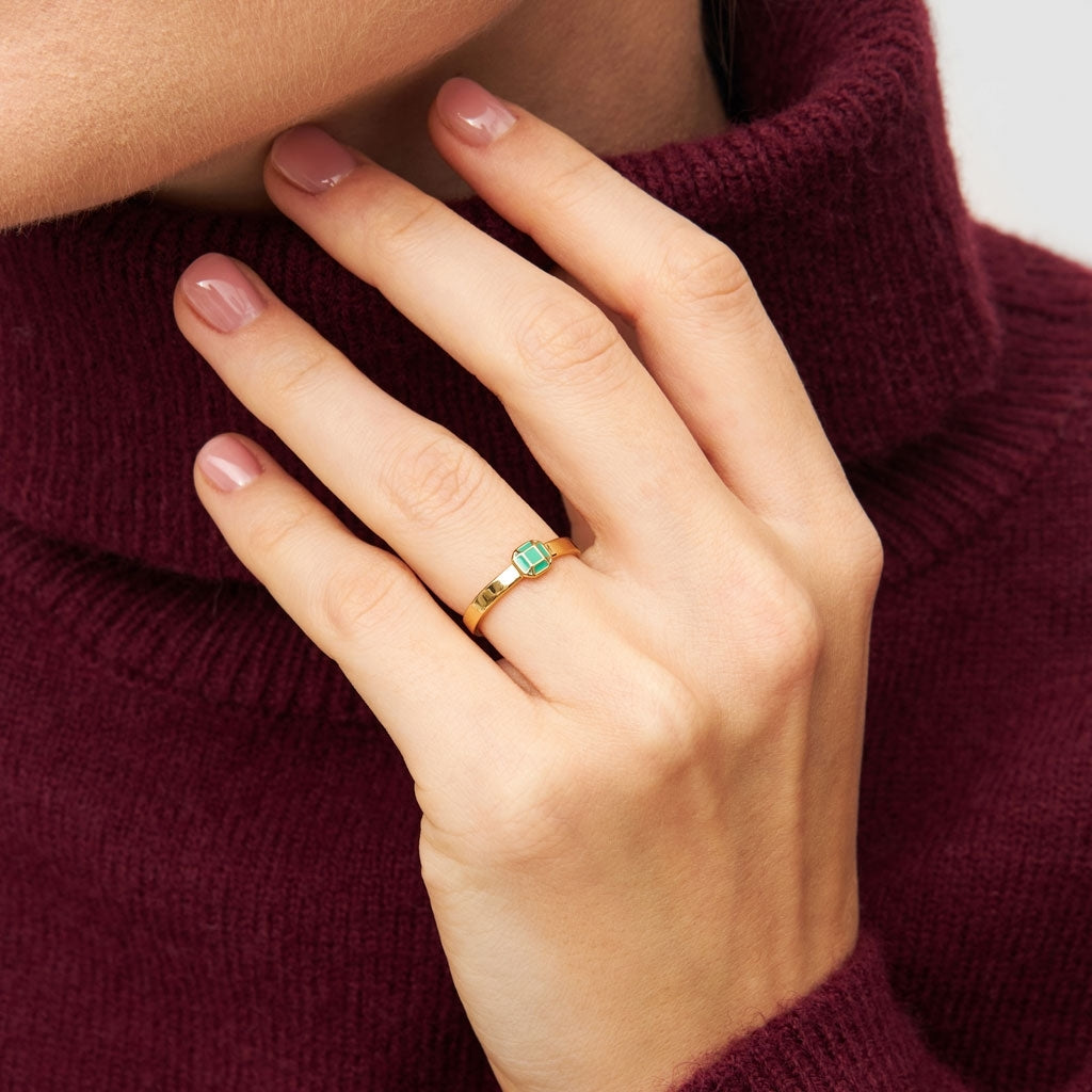 LULU Copenhagen Diamond Ring Small guldplÀterad Rings Ljusgrön