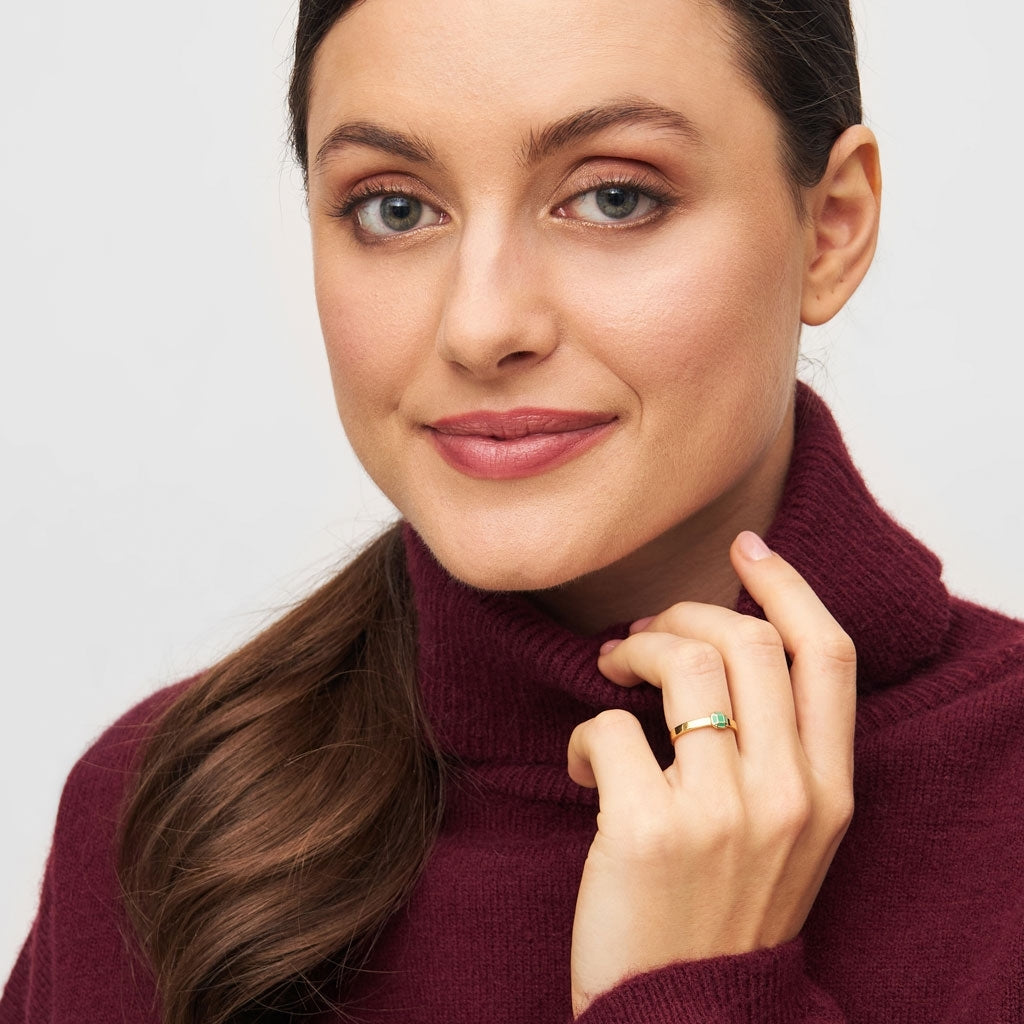 LULU Copenhagen Diamond Ring Small guldplÀterad Rings Ljusgrön
