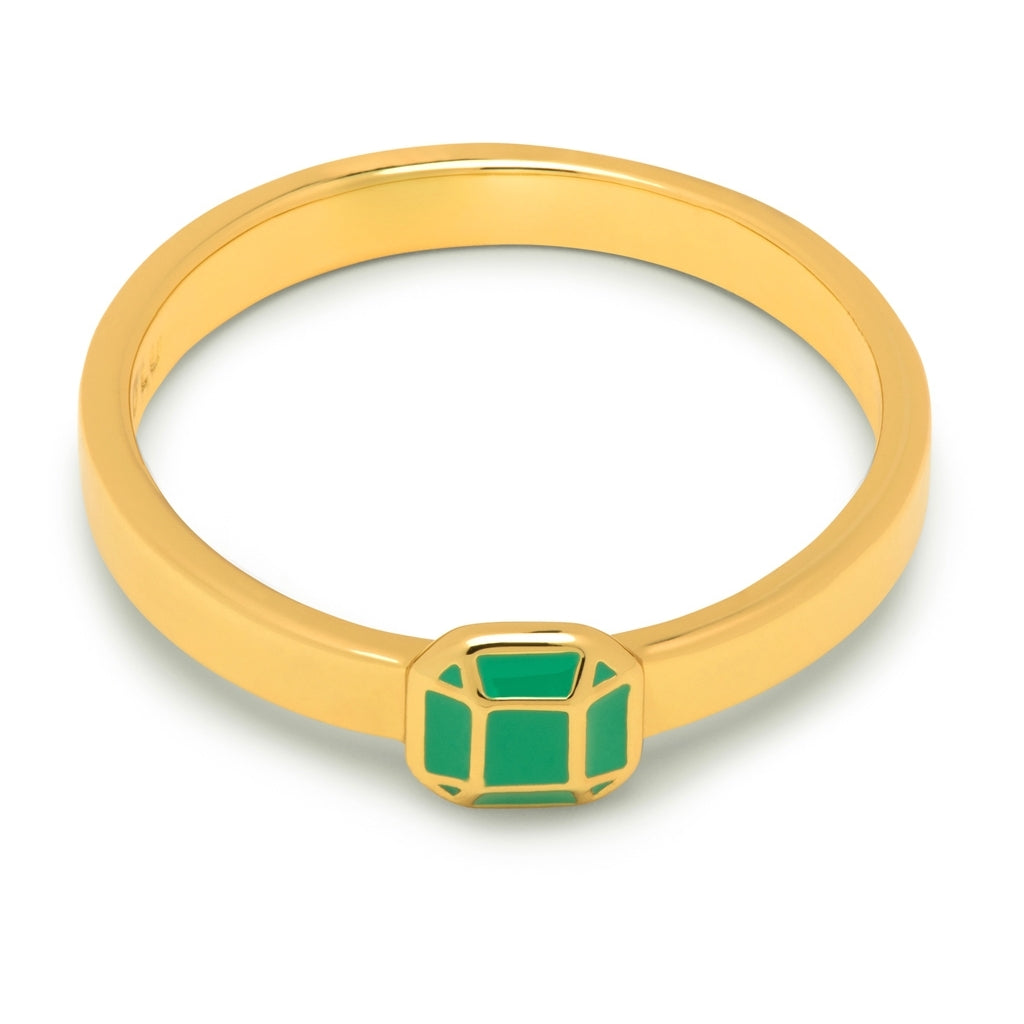 LULU Copenhagen Diamond Ring Small guldplÀterad Rings Ljusgrön