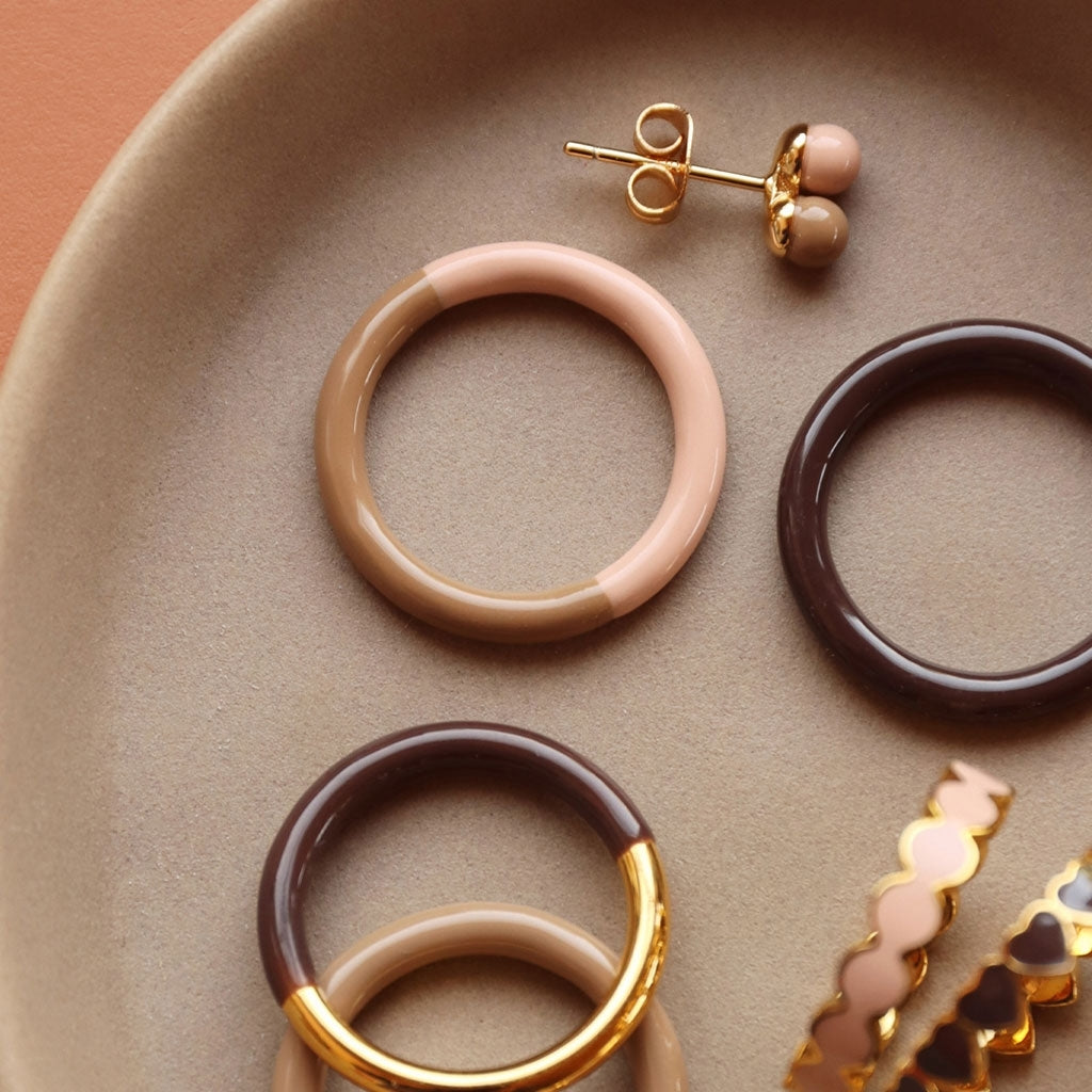 LULU Copenhagen Double Color Ring Rings Mocha Mousse/Dusty Peach