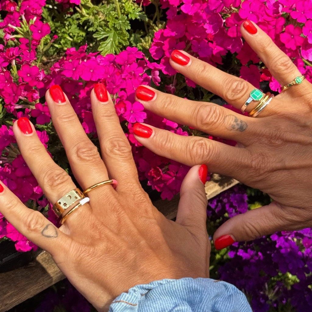 LULU Copenhagen Double Color Ring guldplÀterad Rings Gold/Coral Pink