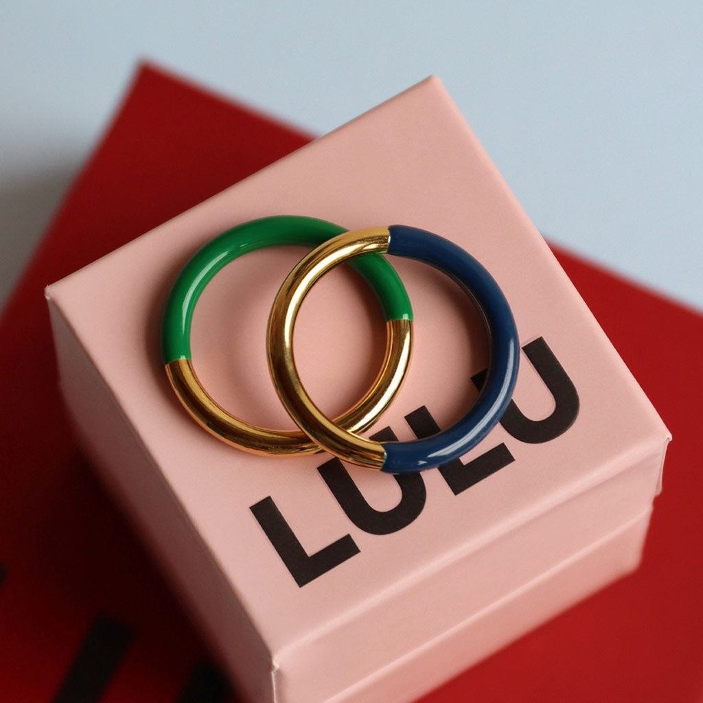 LULU Copenhagen Double Color Ring guldplÀterad Rings Gold/Green