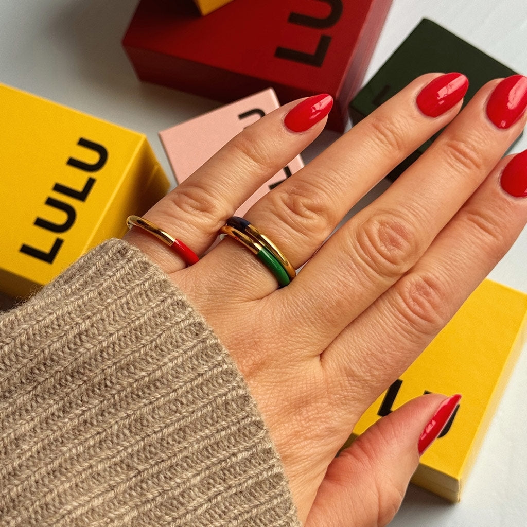 LULU Copenhagen Double Color Ring guldplÀterad Rings Gold/Green
