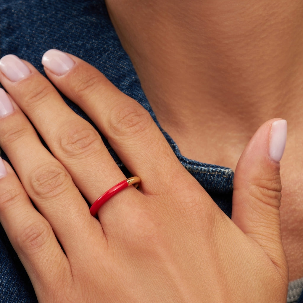 LULU Copenhagen Double Color Ring guldplÀterad Rings Gold/Passion Red