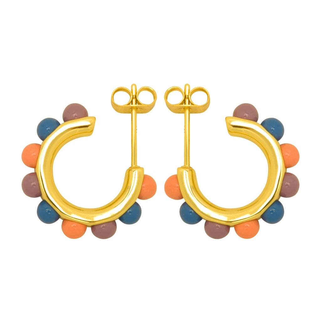LULU Copenhagen Flower Hoops Color Par guldpläterad Hoops Burnt Coral/Blue/Purple