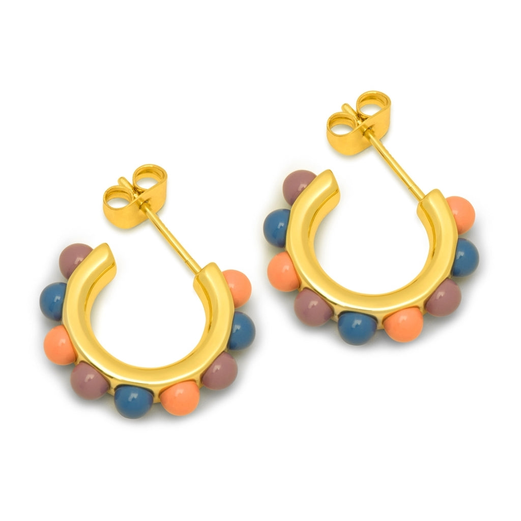 LULU Copenhagen Flower Hoops Color Par guldplÀterad Hoops Burnt Coral/Blue/Purple
