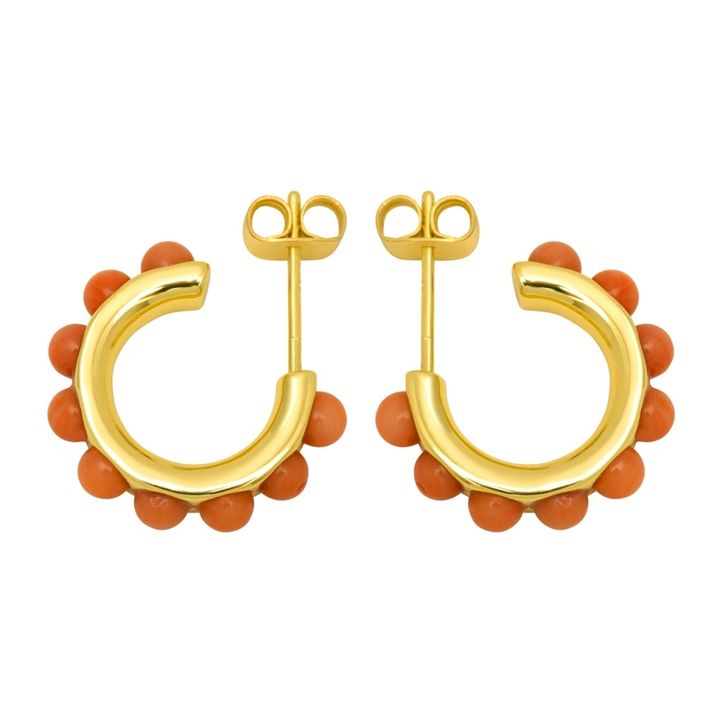 LULU Copenhagen Flower Hoops Stone Par guldplaterÀd Hoops Koralldjur