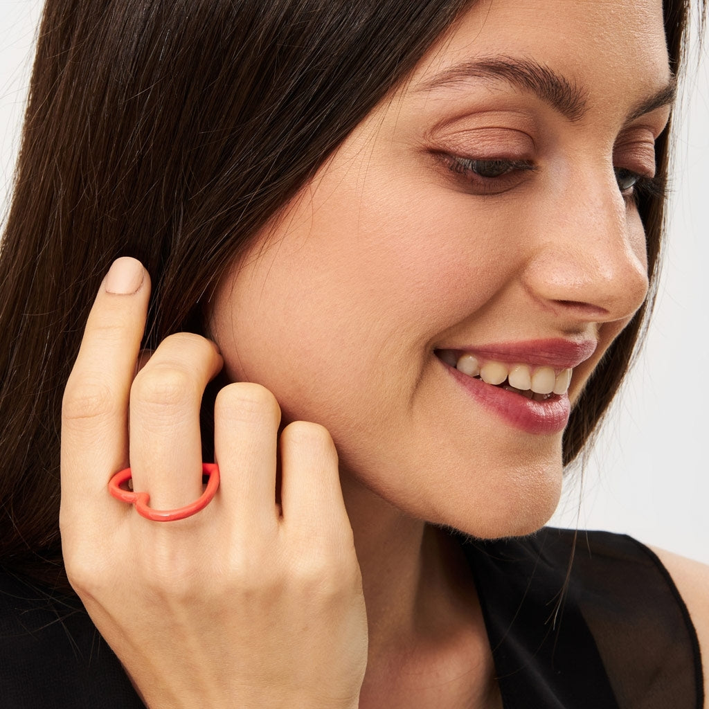 LULU Copenhagen Heart Ring emalj Rings LÀppstift röd