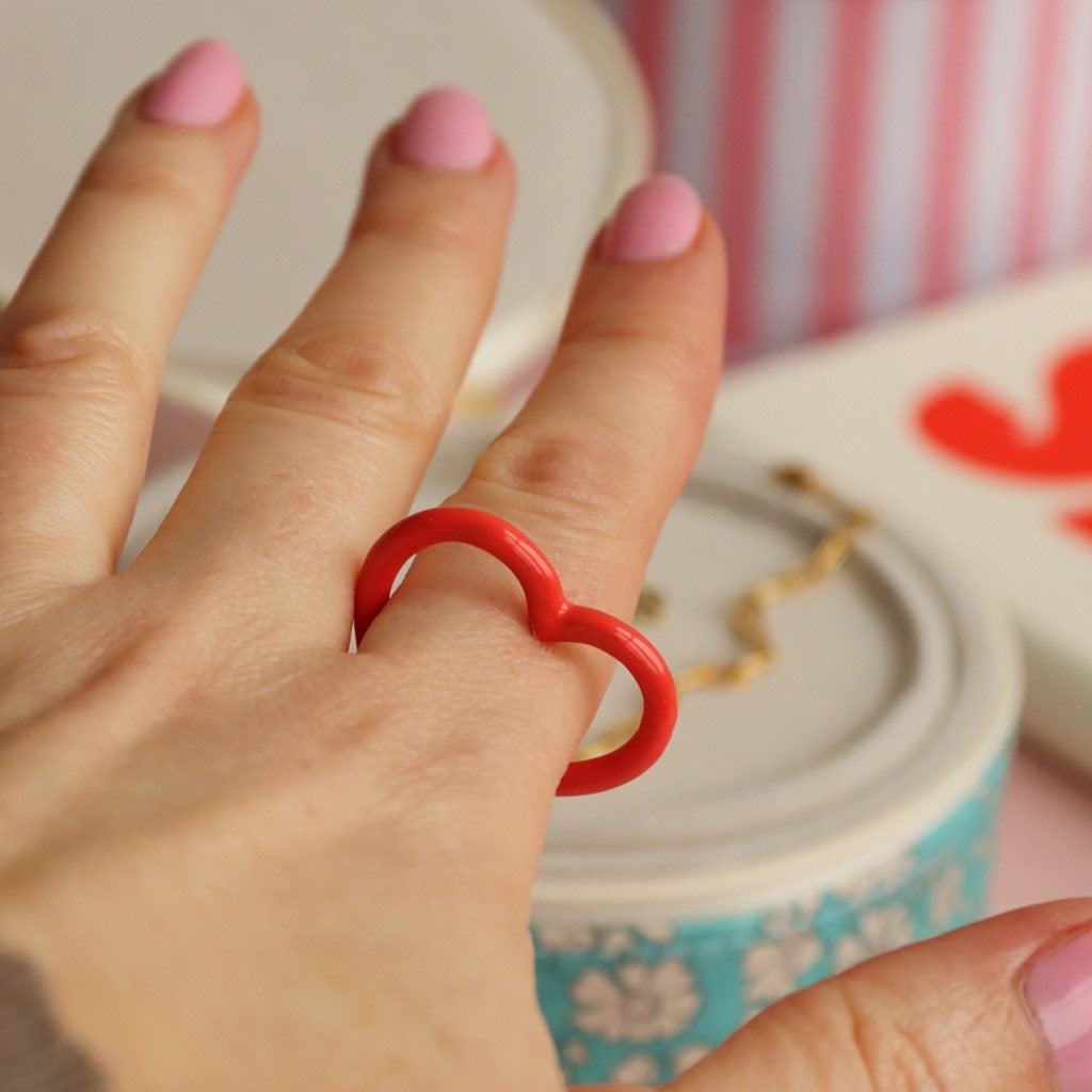 LULU Copenhagen Heart Ring emalj Rings LÀppstift röd