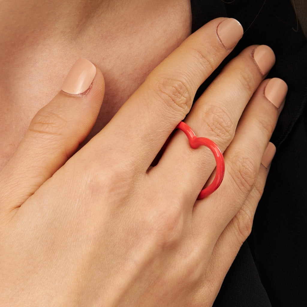 LULU Copenhagen Heart Ring emalj Rings LÀppstift röd