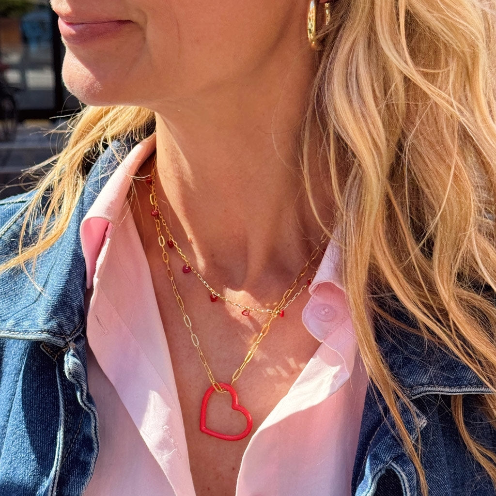 LULU Copenhagen Heart Ring emalj Rings Läppstift röd