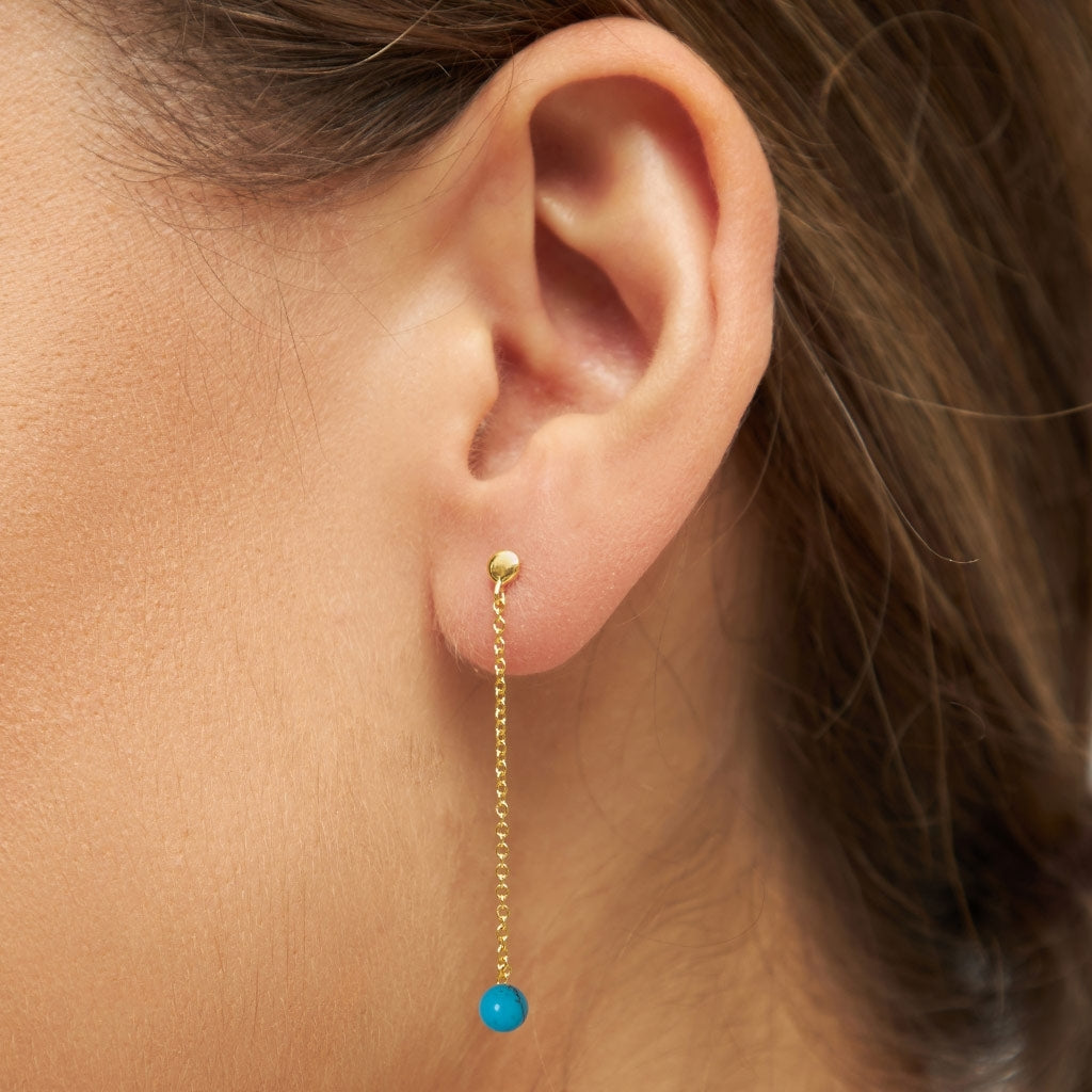 LULU Copenhagen Natural Stone Chain örhänge 1 st Ear stud, 1 pcs Turkos