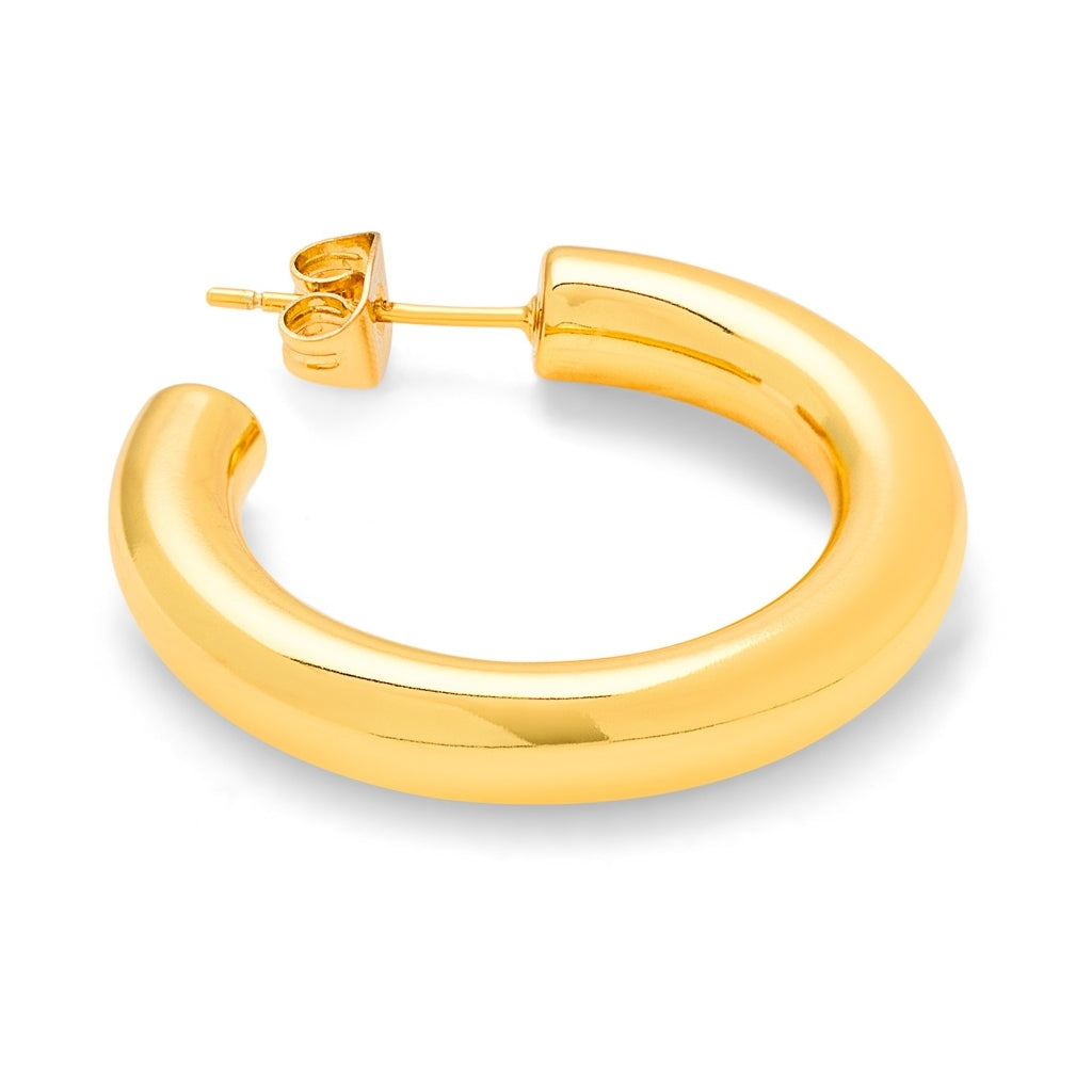 LULU Copenhagen Non Hoops Chunky Medium par skinande Hoops Guldpläterad