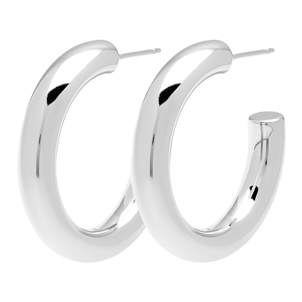 LULU Copenhagen Non Hoops Chunky Medium par skinande Hoops Silver Plated