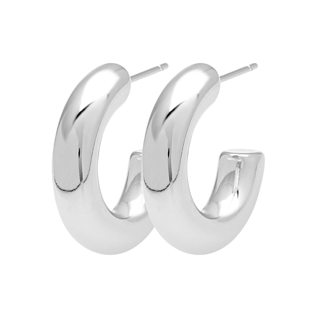 LULU Copenhagen Non Hoops Chunky Small par skinande Hoops Silver Plated