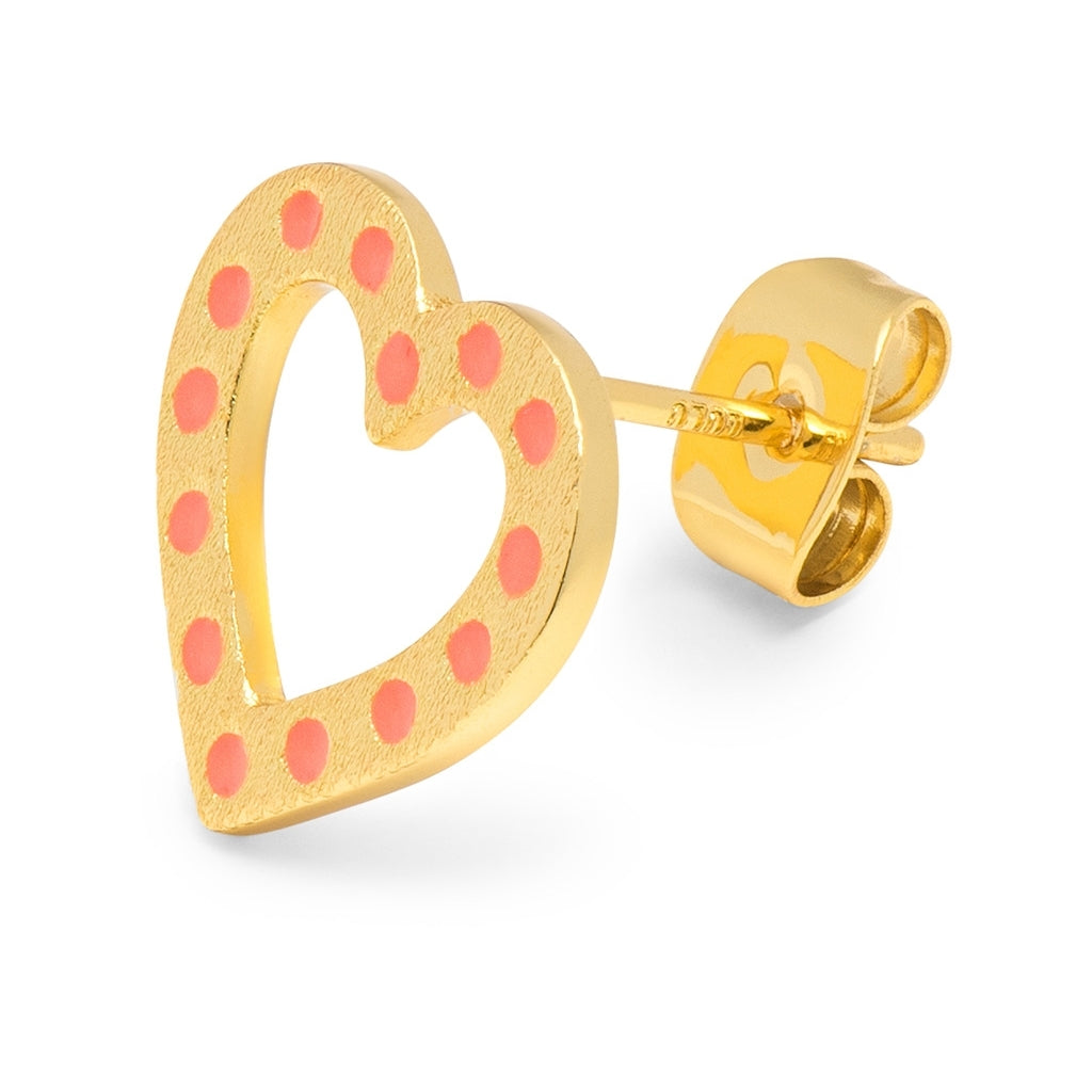 LULU Copenhagen OMG Heart örhänge 1 st guldpläterad Ear stud, 1 pcs Orange/Coral