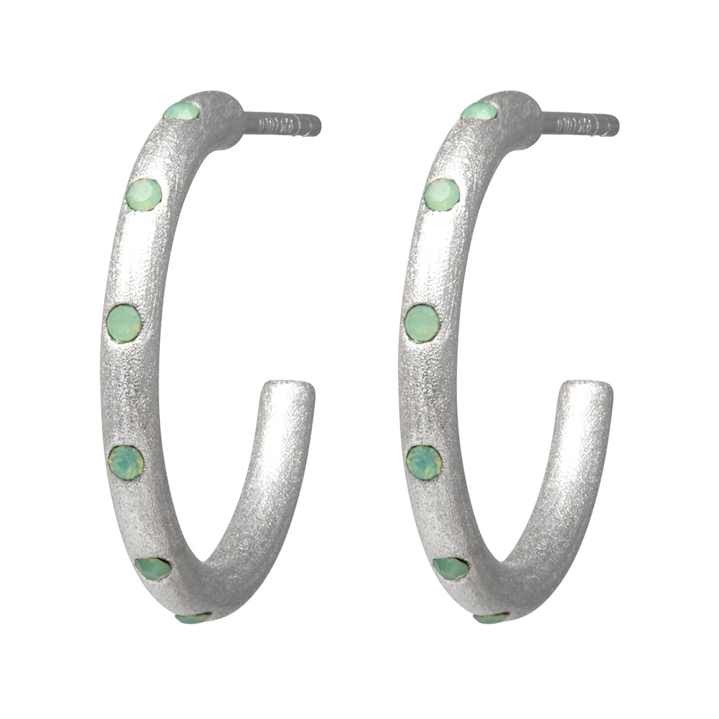 LULU Copenhagen OMG Hoops Medium par silverpläterad Hoops Ljusgrön