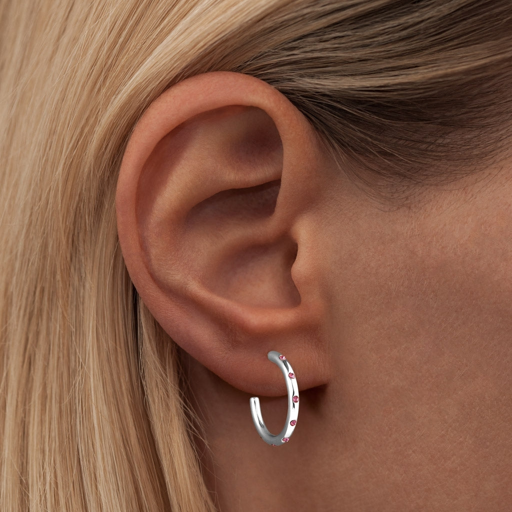 LULU Copenhagen OMG Hoops Medium par silverpläterad Hoops Rosa
