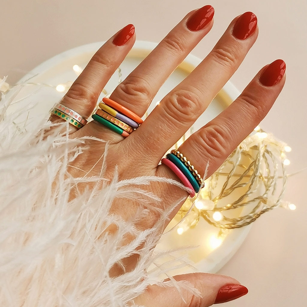 LULU Copenhagen Pattern Ring silver Rings Ljusgrön
