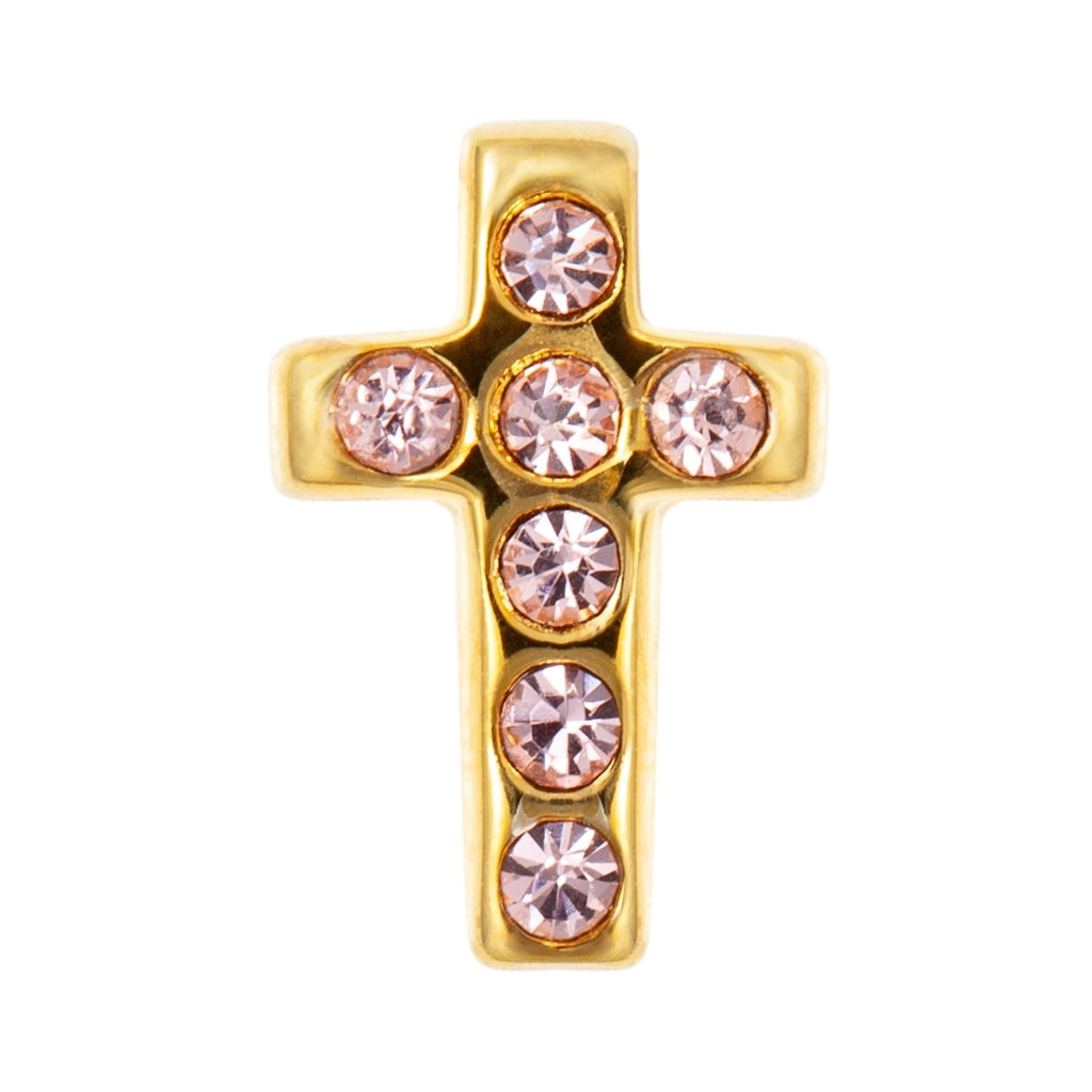 LULU Copenhagen Cross Crystal örhÀnge 1 st guldplÀterad Ear stud, 1 pcs Rosa